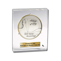 Médaille 73mm en Support altu glass avec plaquette gravée