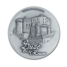 Médaille de la ville Batiment en relief modelé, finition vieil argent et poli