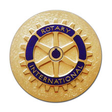 Une médaille ROTARY traditionnelle en bronze estampé d’un diamètre de 73mm, patine doré avec une couleur bleue 
